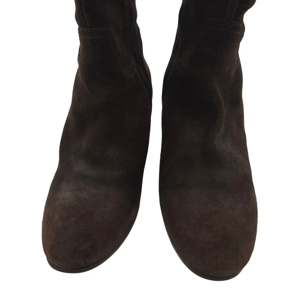 Garnet Hill Brown Suede Wedge Knee High Boots‎ 5.5 Made in Italy Zip Leather